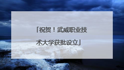 祝贺！武威职业技术大学获批设立